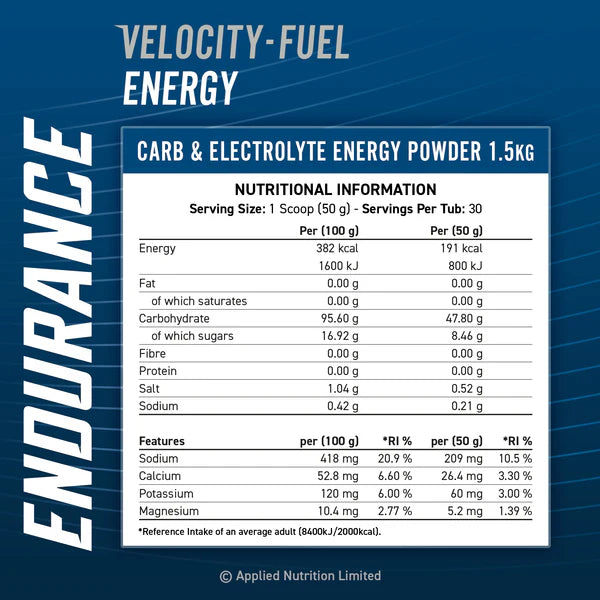 Endurance Carb & Electrolyte Energy Powder - Energy 1.5kg (30 Servings)